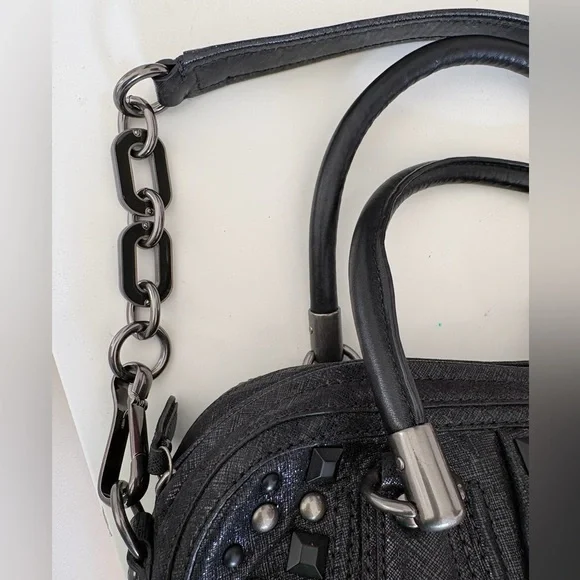 Limited Edition Coach Kristin Studded Pleated Leather Satchel Bag Black w DstBg - Picture 5 of 7